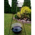 Grill trójnóg z rusztem, grubą blachą i paleniskiem